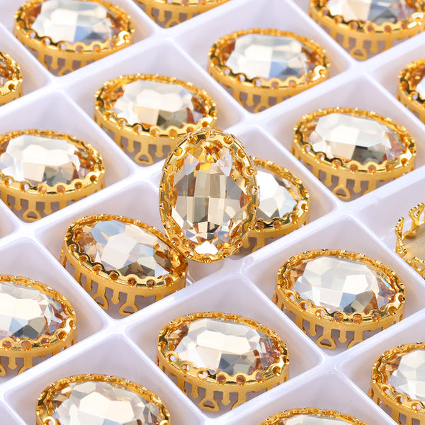 Golden Shadow Oval Shape High-Quality Glass Sew-on Nest Hollow Claw Rhinestones WholesaleRhinestone