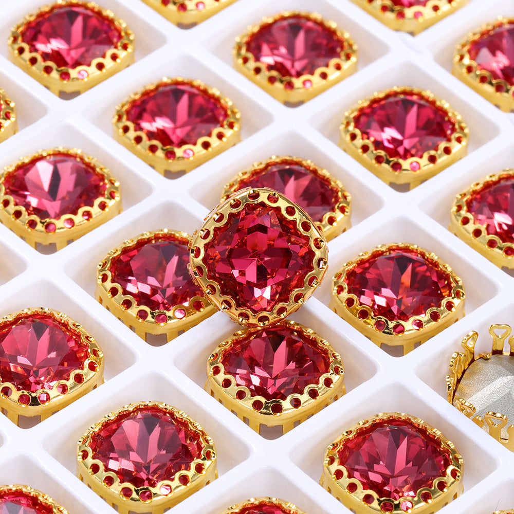 Rose Cushion Square Shape High-Quality Glass Sew-on Nest Hollow Claw Rhinestones