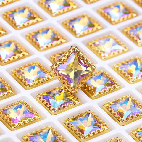 Paradise Shine Princess Square Shape High-Quality Glass Sew-on Nest Hollow Claw Rhinestones