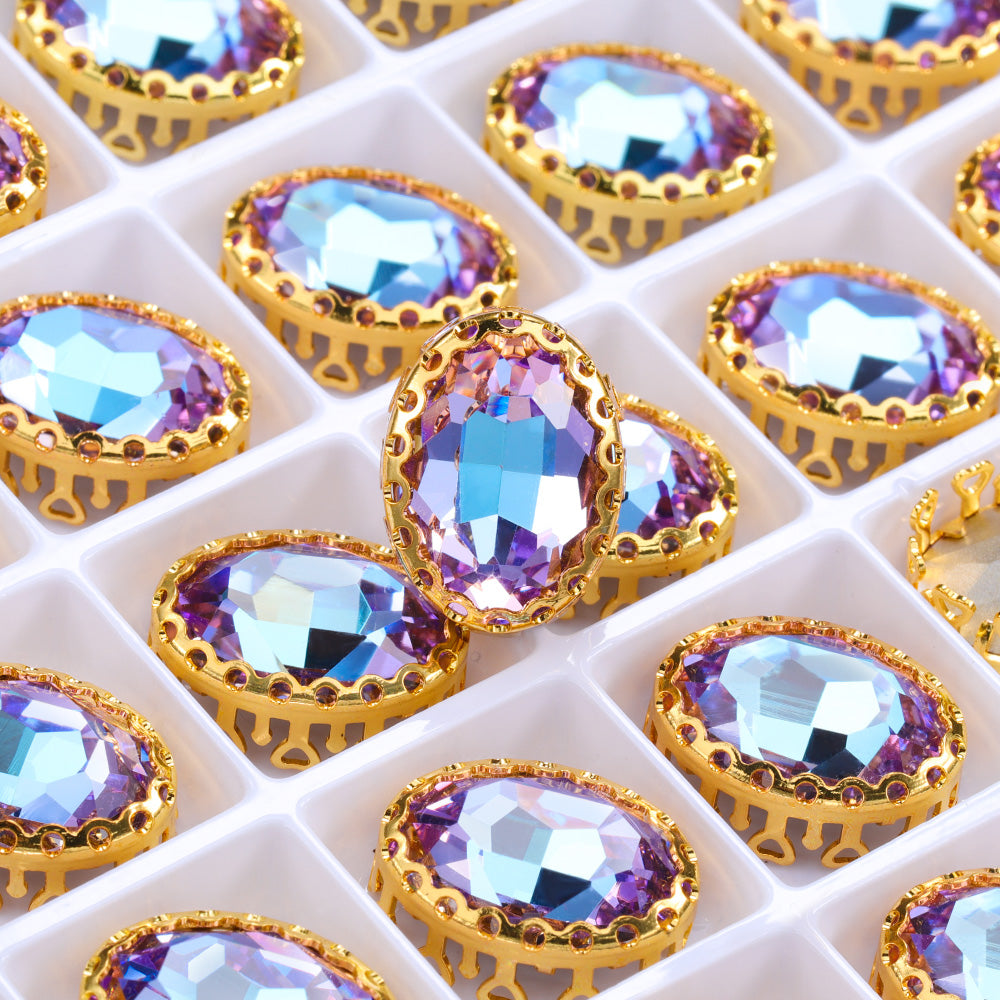 Vitrail Light Oval Shape高品質のガラス縫製巣の中空の爪Rhinestones