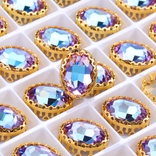 Vitrail Light Oval Shape High-Quality Glass Sew-on Nest Hollow Claw Rhinestones WholesaleRhinestone