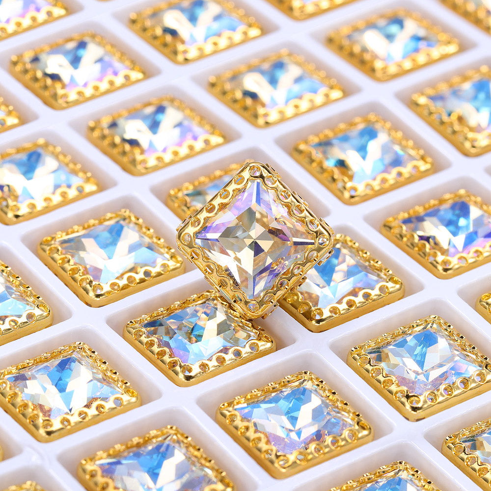 Moonlight Princess Square Shape High-Quality Glass Sew-on Nest Hollow Claw Rhinestones WholesaleRhinestone