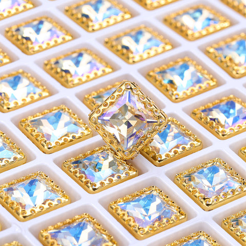 Moonlight Princess Square Shape High-Quality Glass Sew-on Nest Hollow Claw Rhinestones