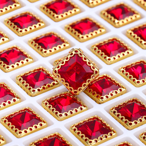 Light Siam Princess Square Shape High-Quality Glass Sew-on Nest Hollow Claw Rhinestones