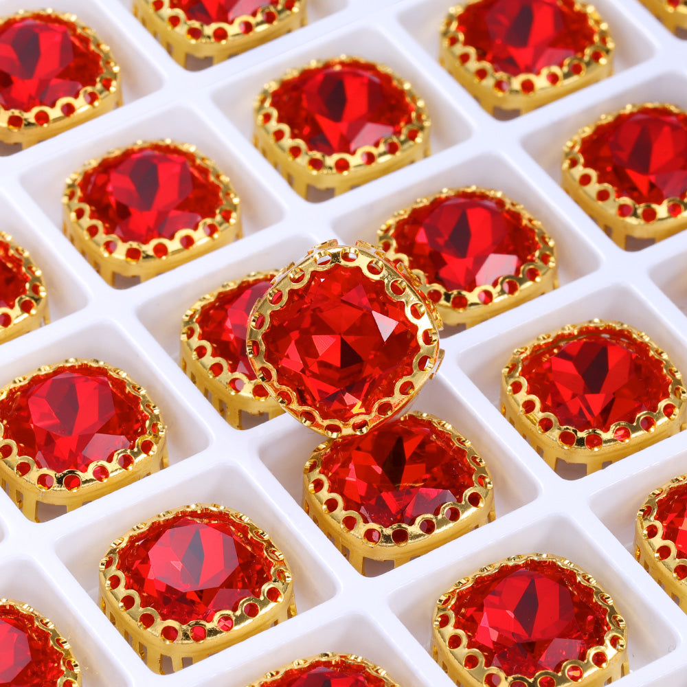 Light Siam Cushion Square Shape High-Quality Glass Sew-on Nest Hollow Claw Rhinestones WholesaleRhinestone