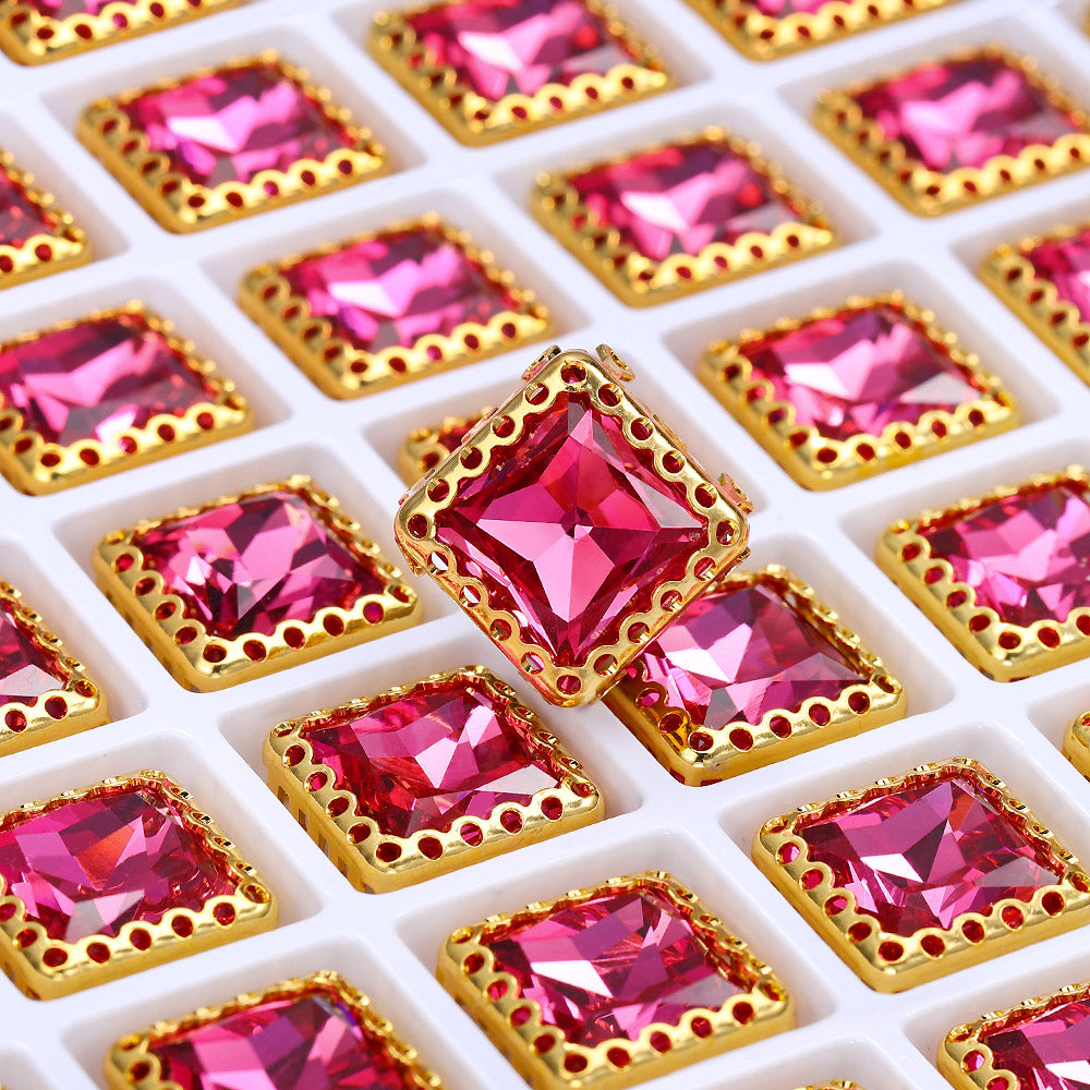 Rose Princess Square Shape High-Quality Glass Sew-on Nest Hollow Claw Rhinestones