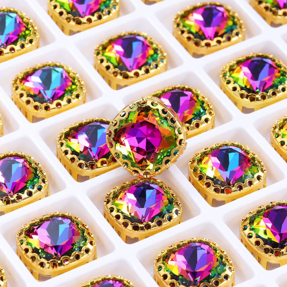 Volcano Cushion Square Shape High-Quality Glass Sew-on Nest Hollow Claw Rhinestones WholesaleRhinestone