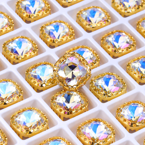 Moonlight Cushion Square Shape High-Quality Glass Sew-on Nest Hollow Claw Rhinestones WholesaleRhinestone