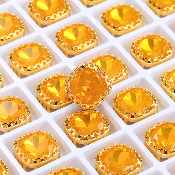 Topaz Opal Cushion Square Shape High-Quality Glass Sew-on Nest Hollow Claw Rhinestones WholesaleRhinestone