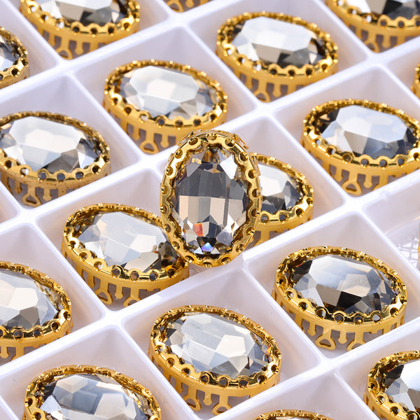 Satin Oval Shape High-Quality Glass Sew-on Nest Hollow Claw Rhinestones WholesaleRhinestone