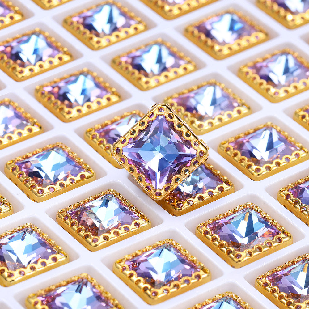 Vitrail Light Princess Square Shape High-Quality Glass Sew-on Nest Hollow Claw Rhinestones