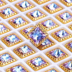Vitrail Light Princess Square Shape高品質のガラス縫製巣の中空の爪Rhinestones