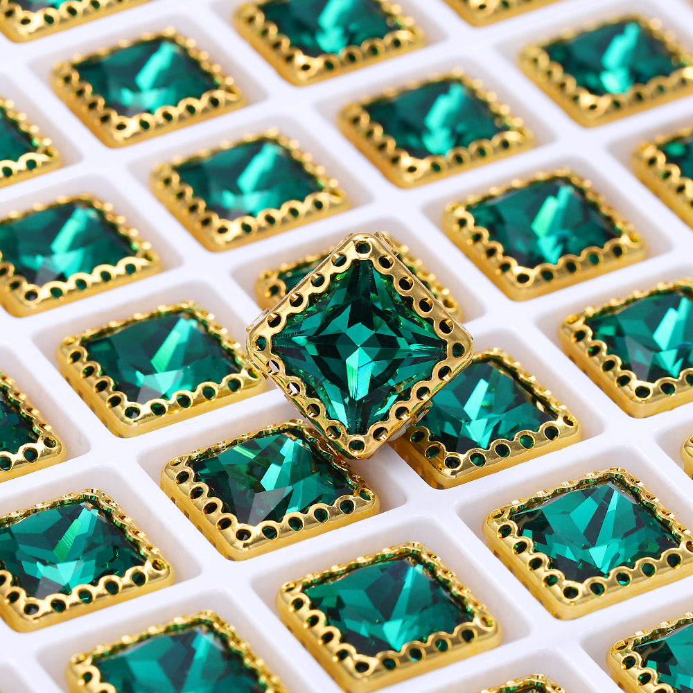 Emerald Princess Square Shape High-Quality Glass Sew-on Nest Hollow Claw Rhinestones