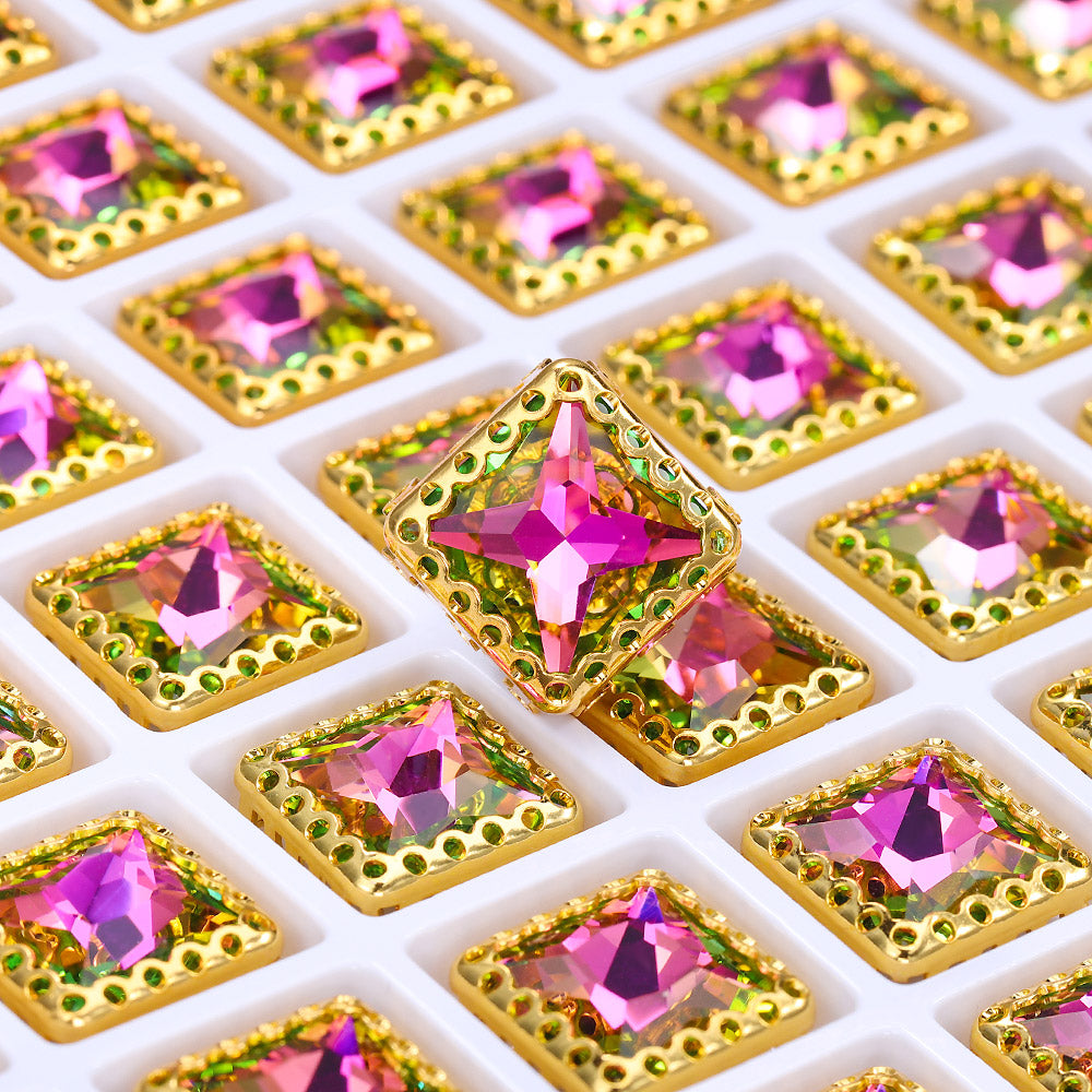 Vitrail Rose Princess Square Shape High-Quality Glass Sew-on Nest Hollow Claw Rhinestones WholesaleRhinestone