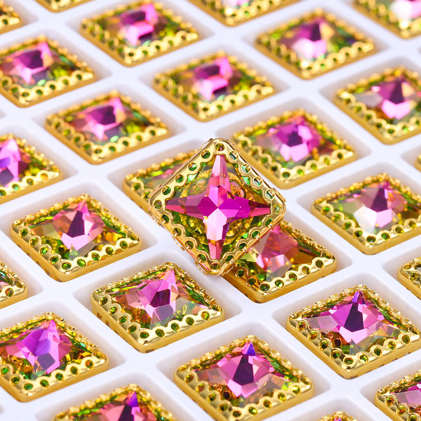 Vitrail Rose Princess Square Shape High-Quality Glass Sew-on Nest Hollow Claw Rhinestones WholesaleRhinestone