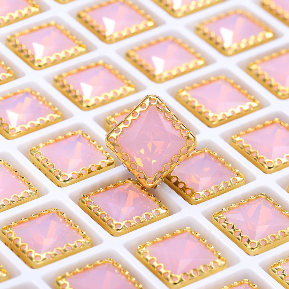 Rose Water Opal Princess Square Shape High-Quality Glass Sew-on Nest Hollow Claw Rhinestones WholesaleRhinestone