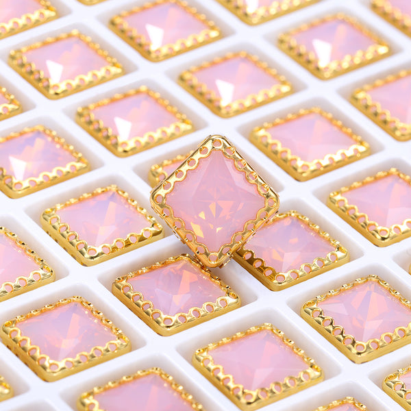 Rose Water Opal Princess Square Shape High-Quality Glass Sew-on Nest Hollow Claw Rhinestones WholesaleRhinestone