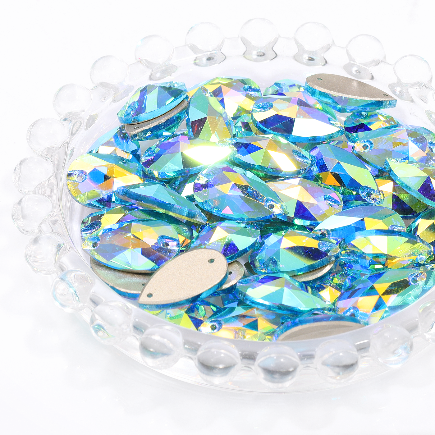 Aquamarine AB Drop Shape High Quality Glass Sew-on Rhinestones