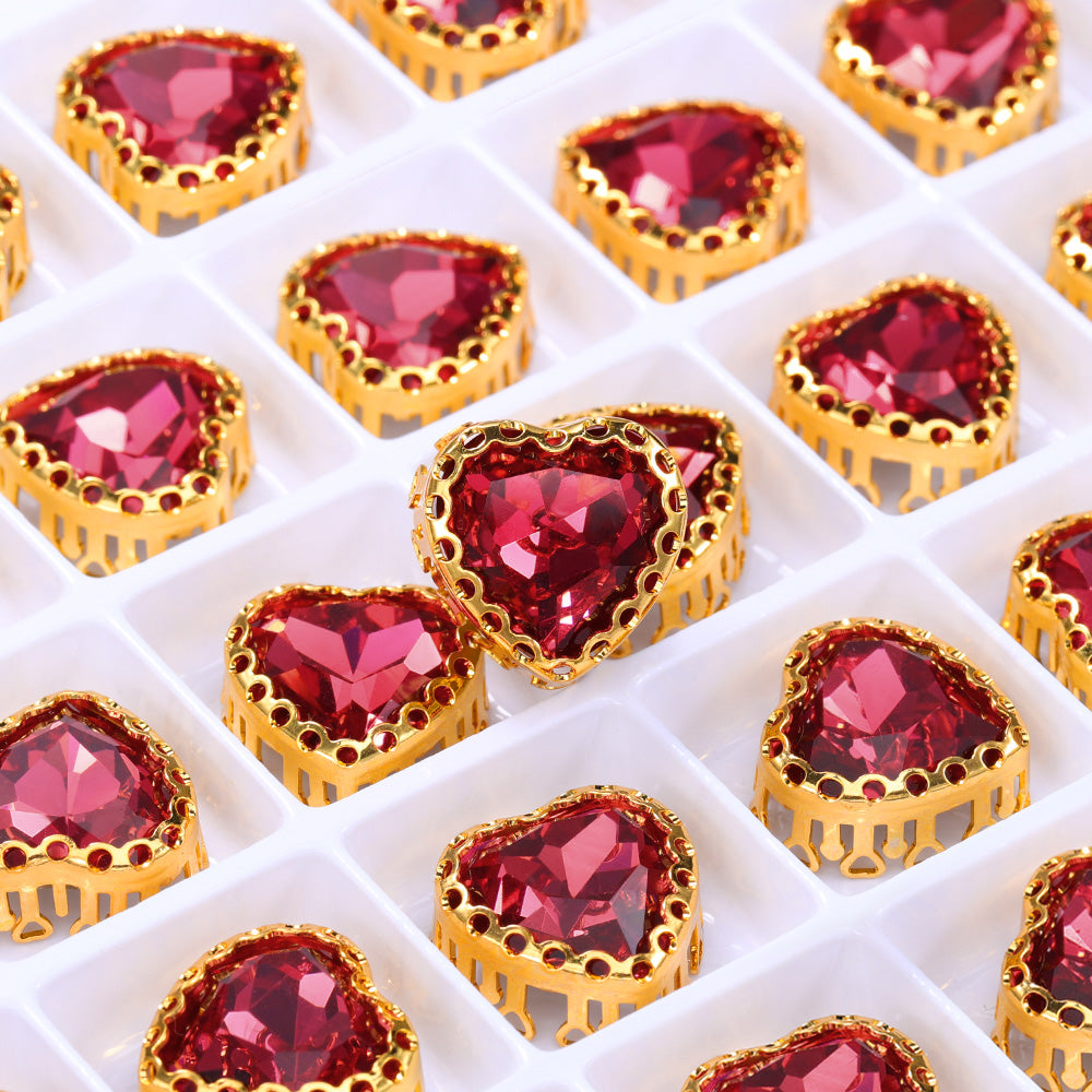 Rose Maxi Heart Shape High-Quality Glass Sew-on Nest Hollow Claw Rhinestones WholesaleRhinestone