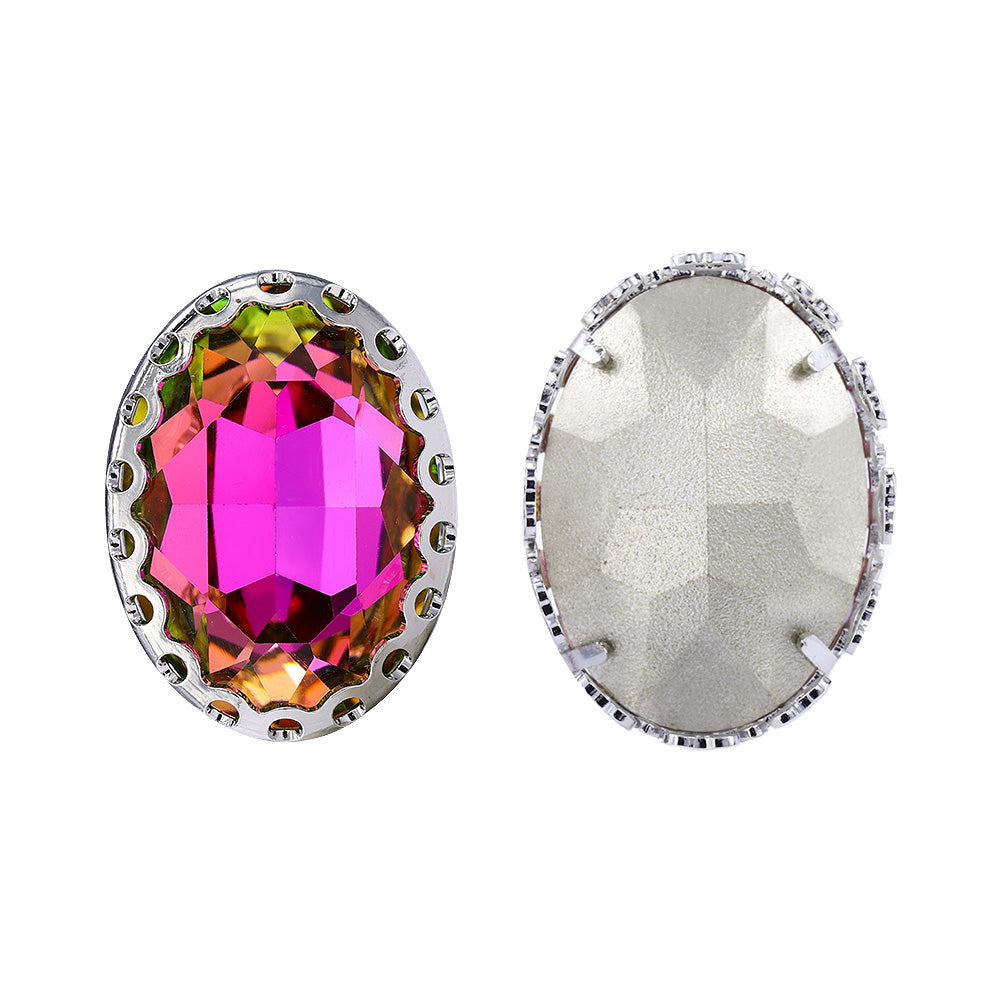 Vitrail Rose Oval Shape High-Quality Glass Sew-on Nest Hollow Claw Rhinestones