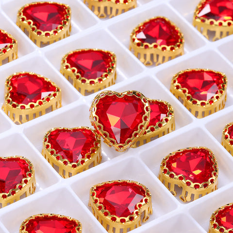 Light Siam Maxi Heart Shape High-Quality Glass Sew-on Nest Hollow Claw Rhinestones