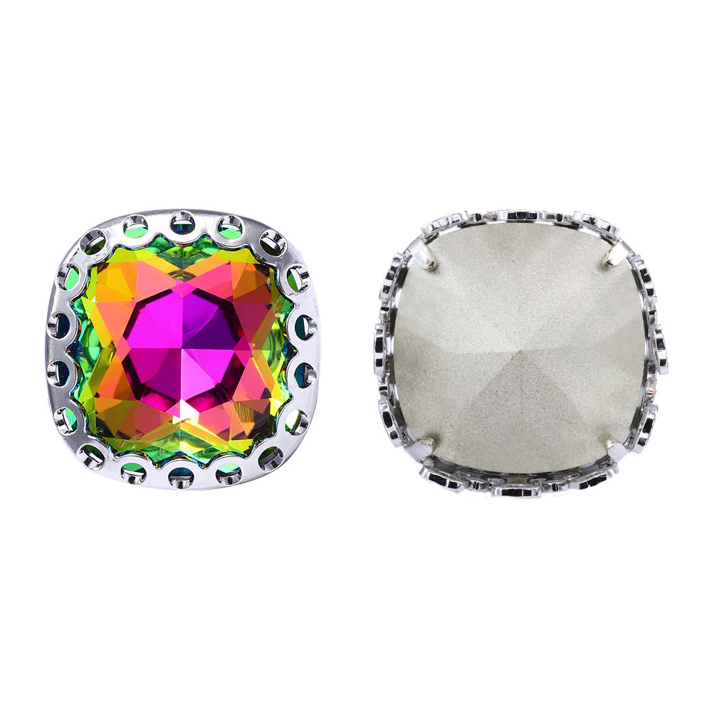 Volcano Cushion Square Shape High-Quality Glass Sew-on Nest Hollow Claw Rhinestones WholesaleRhinestone