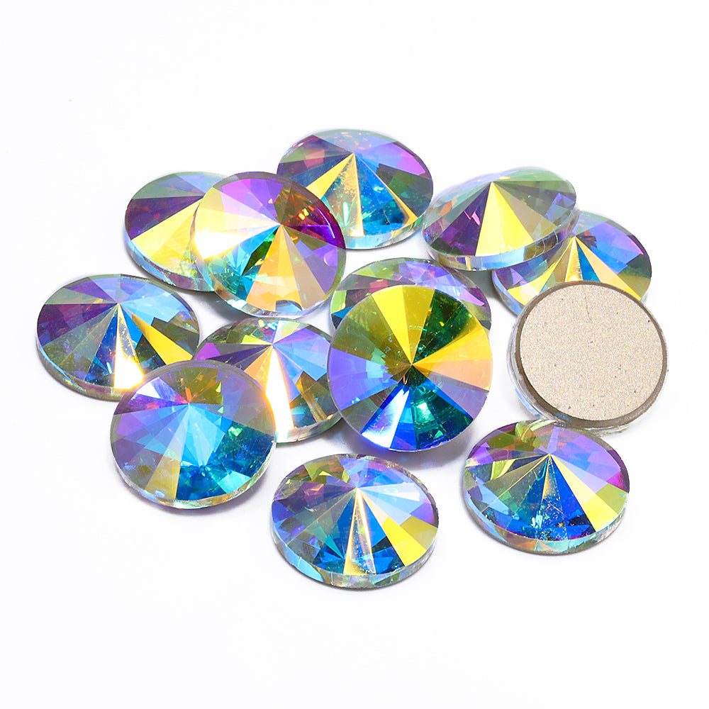 Crystal AB Rivoli Shape High Quality Glass Beveled Flat Back Rhinestones