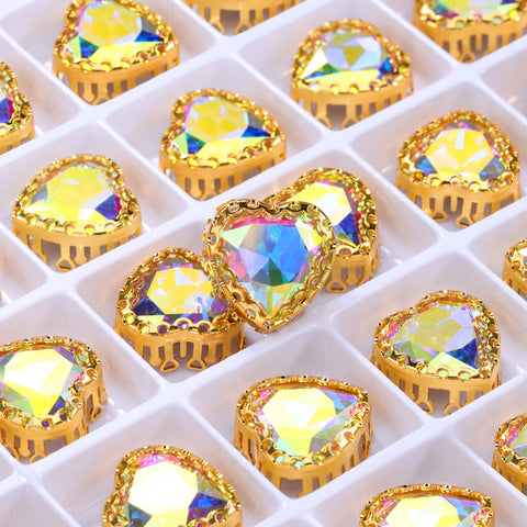 Crystal AB Maxi Heart Shape High-Quality Glass Sew-on Nest Hollow Claw Rhinestones