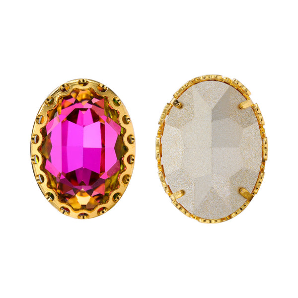 Vitrail Rose Oval Shape High-Quality Glass Sew-on Nest Hollow Claw Rhinestones WholesaleRhinestone