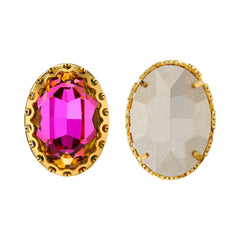 Vitrail Rose Oval Shape High-Quality Glass Sew-on Nest Hollow Claw Rhinestones
