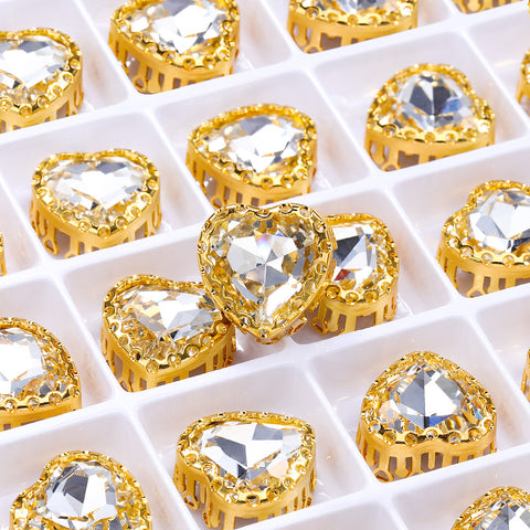 Crystal Maxi Heart Shape High-Quality Glass Sew-on Nest Hollow Claw Rhinestones