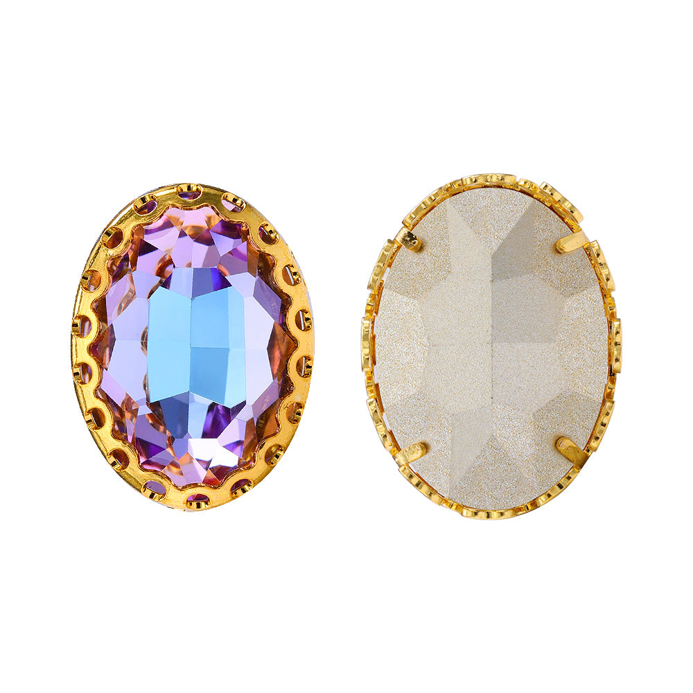 Vitrail Light Oval Shape高品質のガラス縫製巣の中空の爪Rhinestones