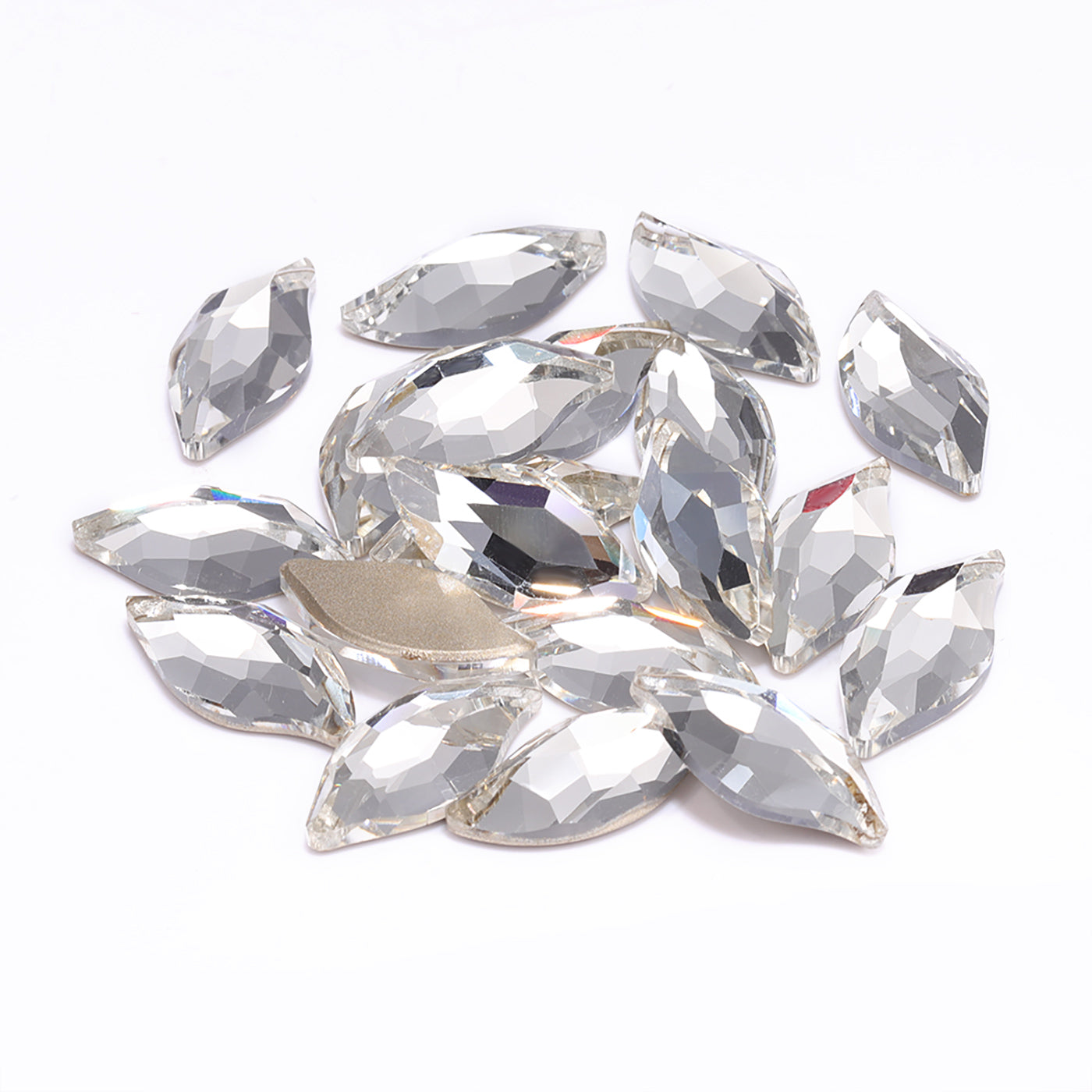 Crystal Diamond Leaf Shape High Quality Glass Beveled Flat Back Rhinestones