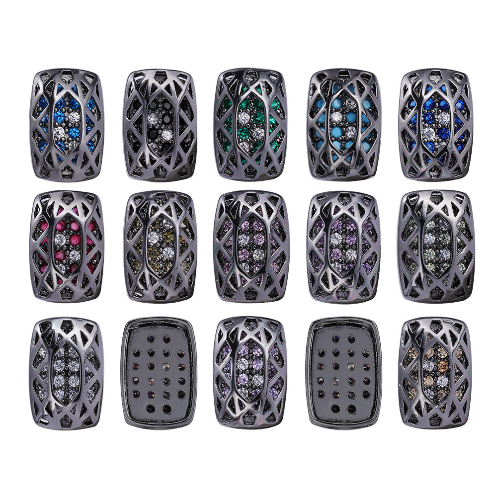 Cushion Rectangle Shape Hematite Plated High-Quality Sew-on Alloy Charms Inlaid Cubic Zirconia