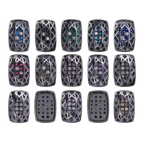 Cushion Rectangle Shape Hematite Plated High-Quality Sew-on Alloy Charms Inlaid Cubic Zirconia