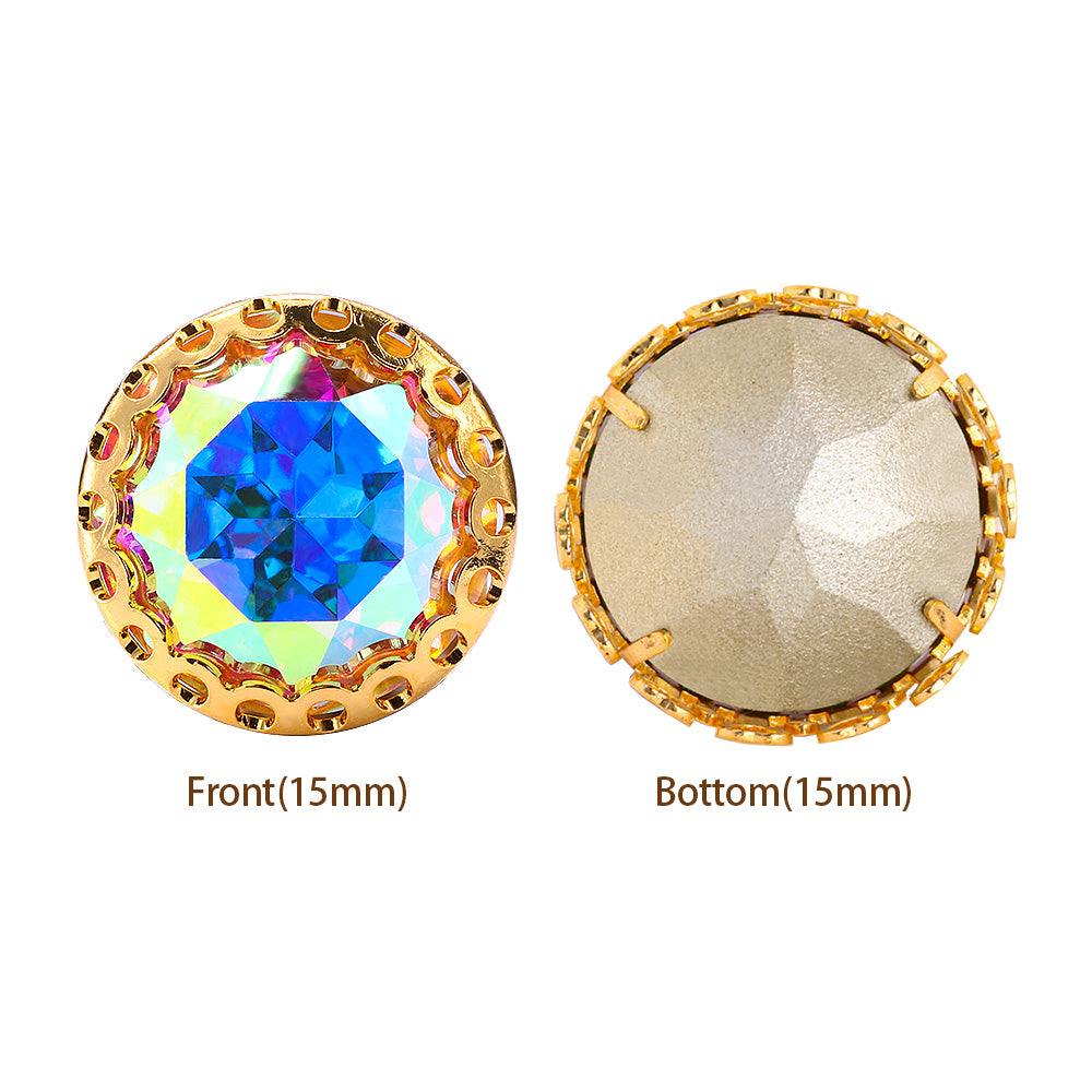 Crystal AB Gemstone Flower Round Shape High-Quality Glass Sew-on Nest Hollow Claw Rhinestones