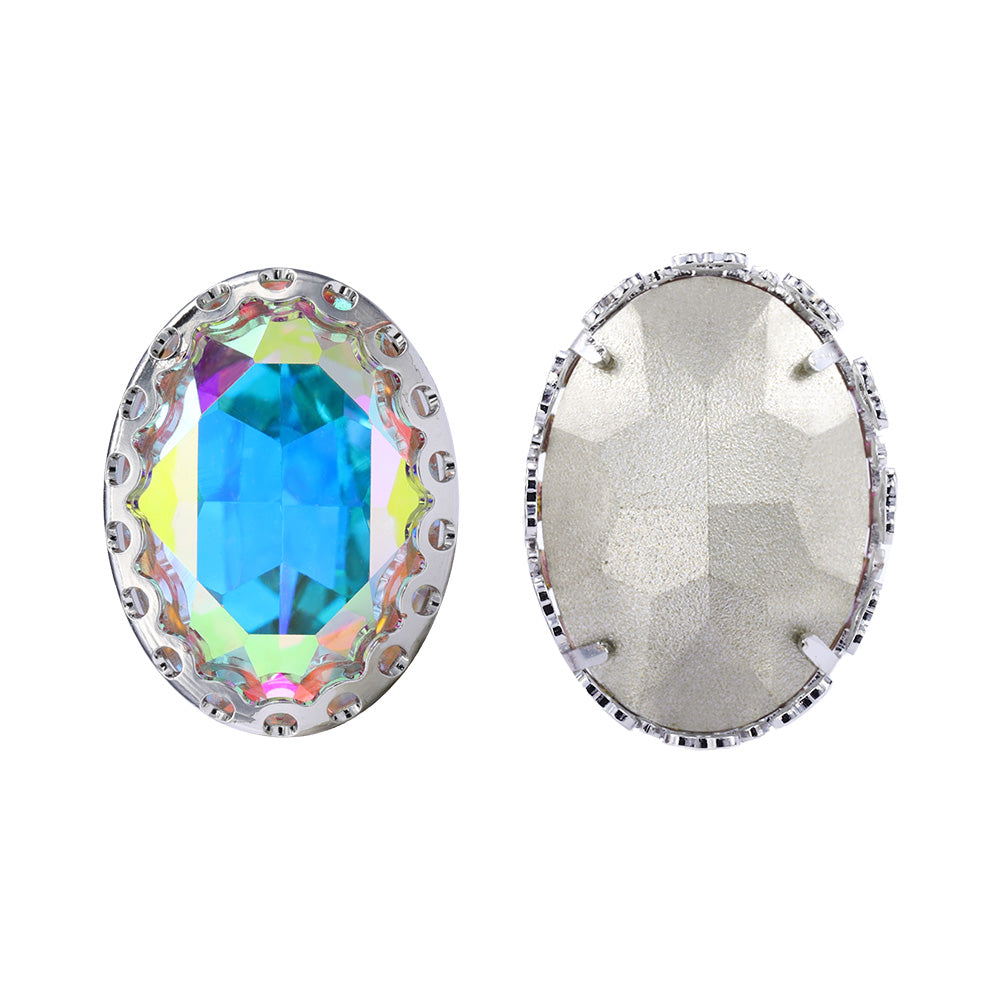 Crystal AB Oval Shape High-Quality Glass Sew-on Nest Hollow Claw Rhinestones WholesaleRhinestone