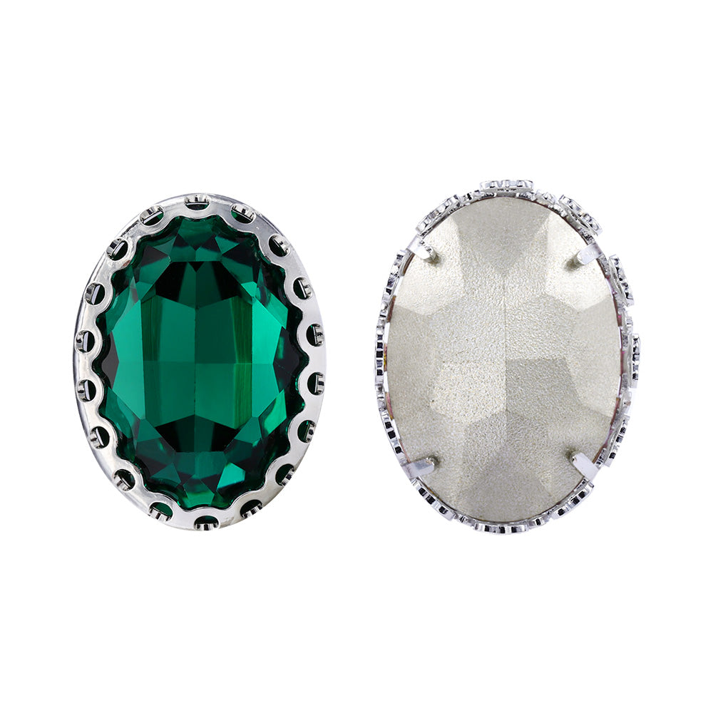 Emerald Oval Shape High-Quality Glass Sew-on Nest Hollow Claw Rhinestones