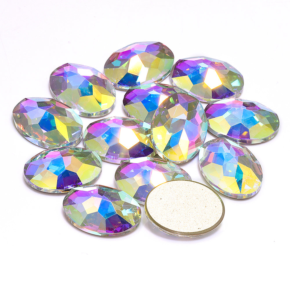 Crystal AB Oval Shape High Quality Glass Beveled Flat Back Rhinestones