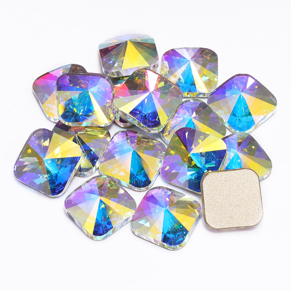 Crystal AB Rivoli Square Shape High Quality Glass Beveled Flat Back Rhinestones