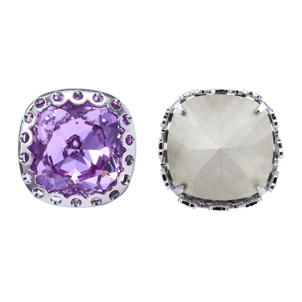Violet Cushion Square Shape High-Quality Glass Sew-on Nest Hollow Claw Rhinestones WholesaleRhinestone