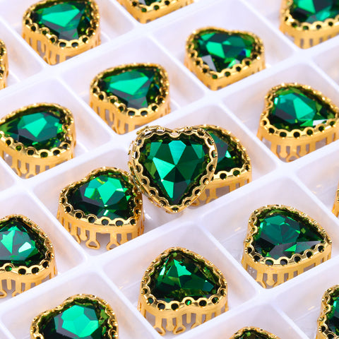 Emerald Maxi Heart Shape High-Quality Glass Sew-on Nest Hollow Claw Rhinestones