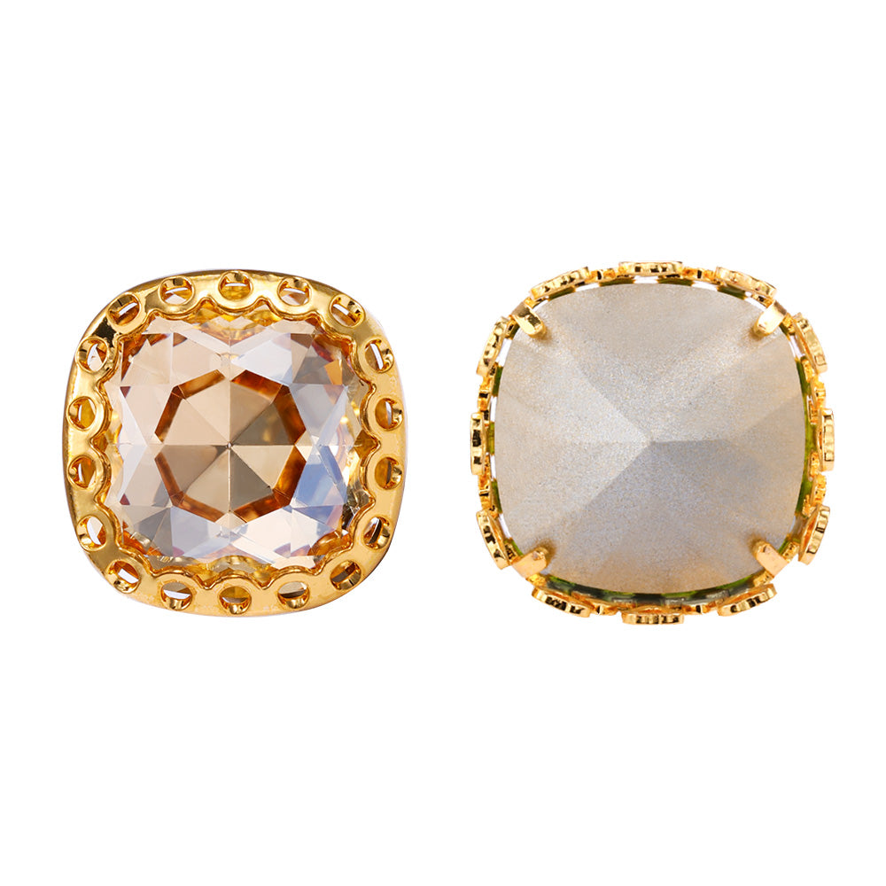Golden Shadow Cushion Square Forme en verre de haute qualité Nid sur les griffes creuses et les strass Image secondaire du produit