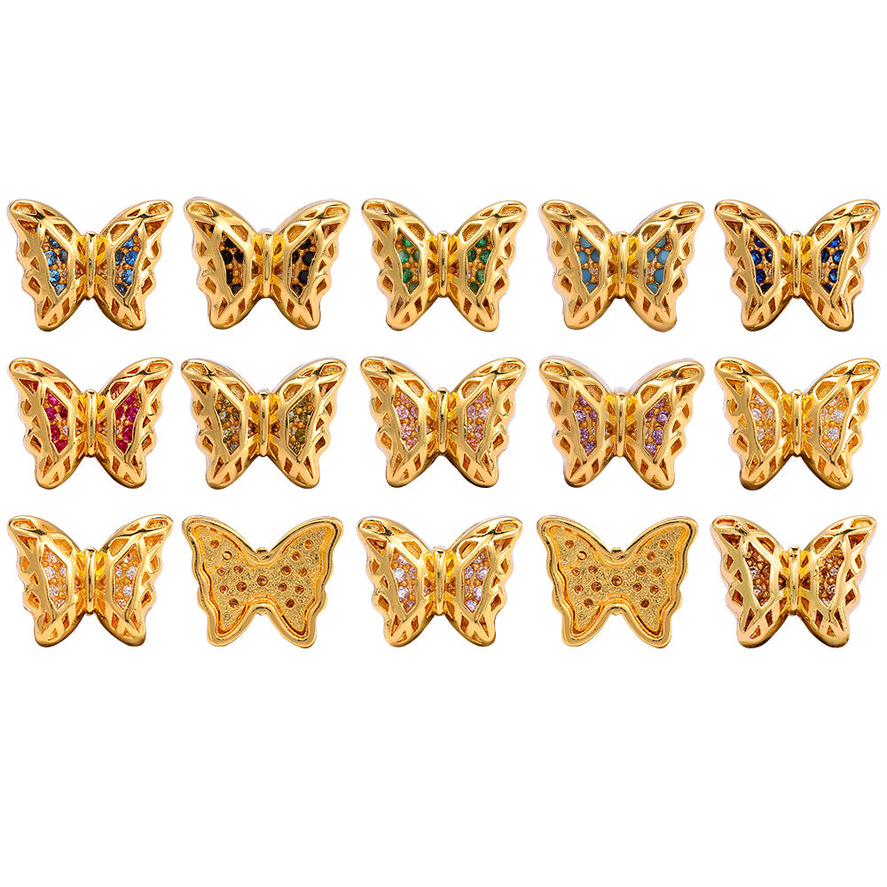 Butterfly Shape Golden Plated High-Quality Sew-on Alloy Charms Inlaid Cubic Zirconia