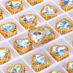 Moonlight Maxi Heart Shape High-Quality Glass Sew-on Nest Hollow Claw Rhinestones