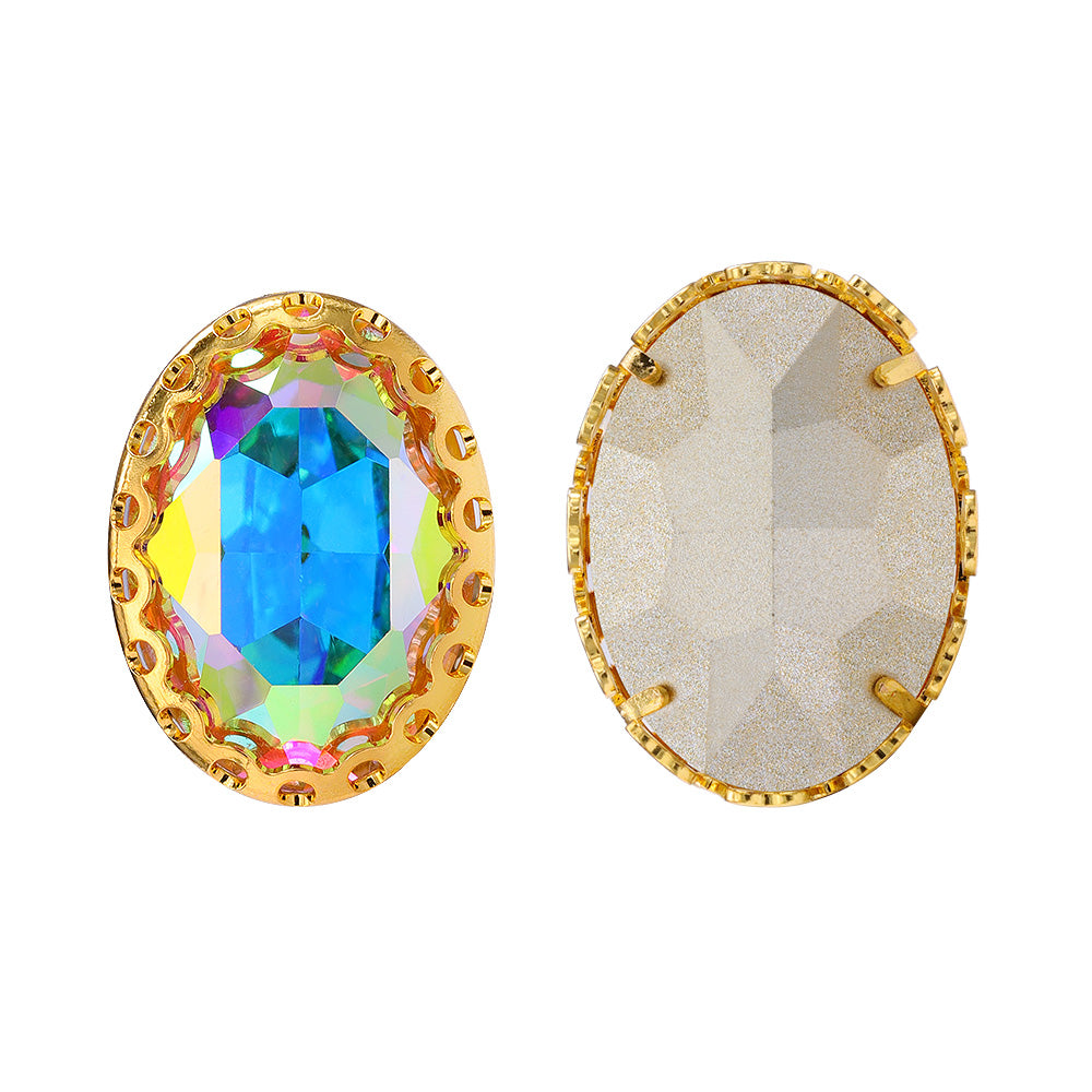 Crystal AB Oval Shape High-Quality Glass Sew-on Nest Hollow Claw Rhinestones WholesaleRhinestone