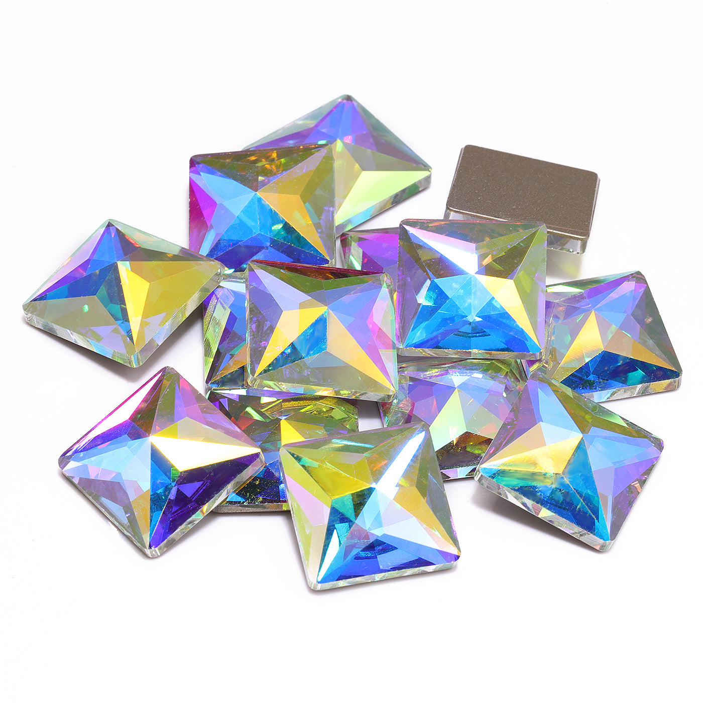 Crystal AB Square Shape High Quality Glass Beveled Flat Back Rhinestones