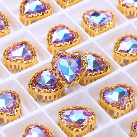 Vitrail Light Maxi Heart Shape High-Quality Glass Sew-on Nest Hollow Claw Rhinestones