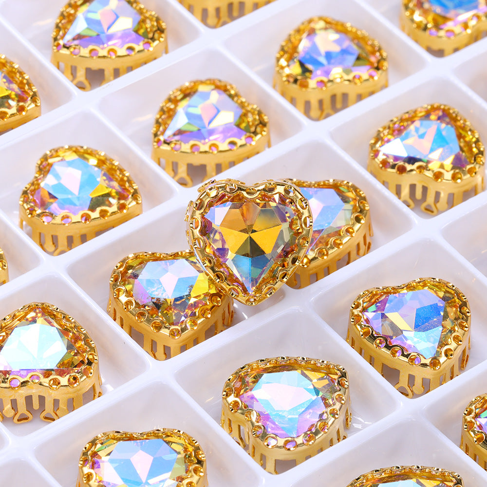 Paradise Shine Maxi Heart Shape High-Quality Glass Sew-on Nest Hollow Claw Rhinestones