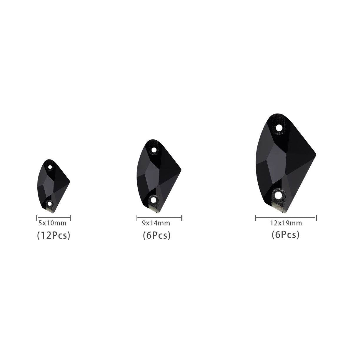 Mixed Sizes Jet Galactic Shape High Quality Glass Sew-on Rhinestones